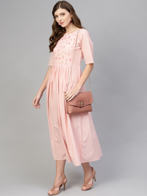 

AASI - HOUSE OF NAYO Women Pink Solid A-Line Dress
