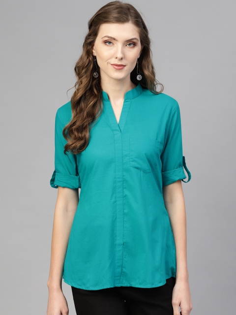 

AASI - HOUSE OF NAYO Women Blue Solid Shirt Style Top