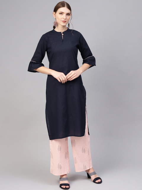 

AASI - HOUSE OF NAYO Women Navy Blue & Peach-Coloured Solid Kurta with Palazzos