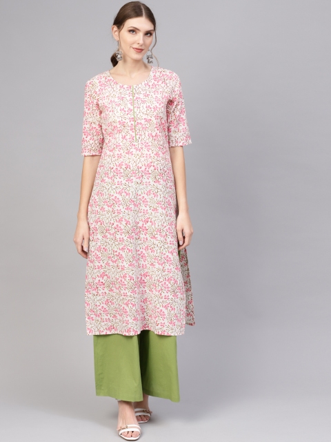 

AASI - HOUSE OF NAYO Women Pink & Green Printed Kurta with Palazzos