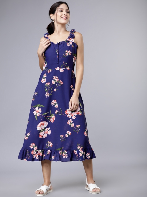 Tokyo Talkies Women Blue Fit and Flare Dress