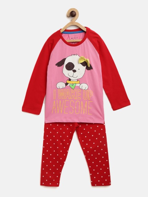 

Lazy Shark Girls Pink & Red Printed Night Suit LSTF0199-78