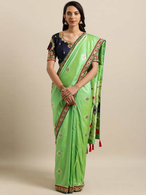 

Kvsfab Green Woven Design Silk Blend Saree