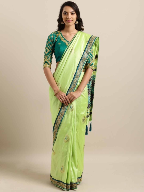 

Kvsfab Green Woven Design Silk Blend Saree