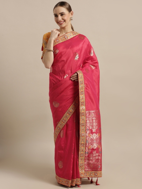 

Kvsfab Red Woven Design Silk Blend Saree