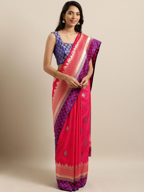 

Kvsfab Women Pink & Navy Blue Silk Blend Woven Design Saree