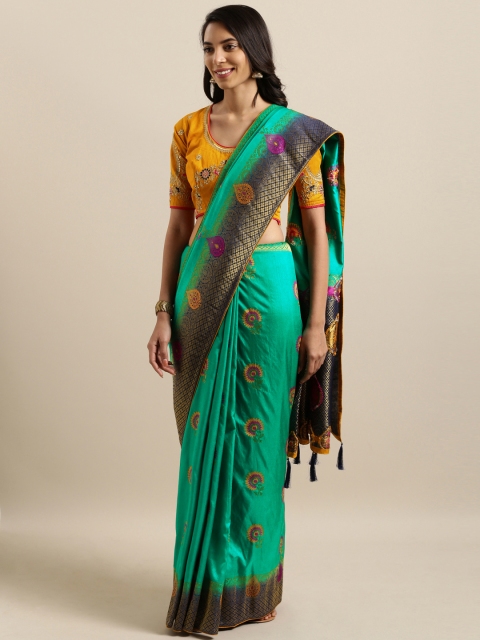 

Kvsfab Green Woven Design Silk Blend Saree