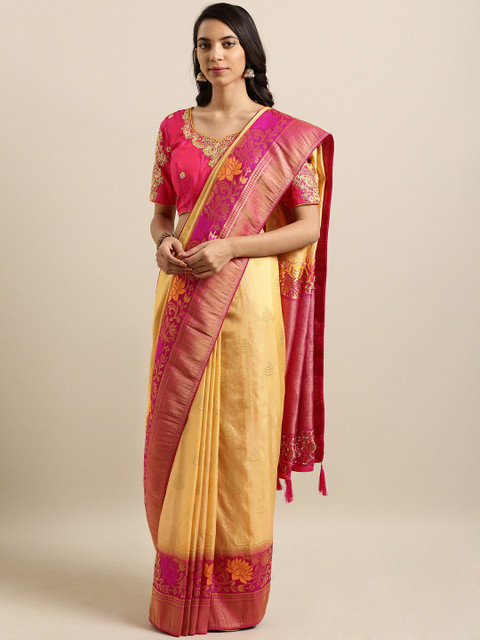 

Kvsfab Beige & Pink Silk Blend Woven Design Saree