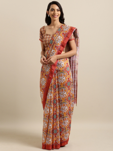 

Kvsfab Red & Yellow Cotton Blend Printed Saree