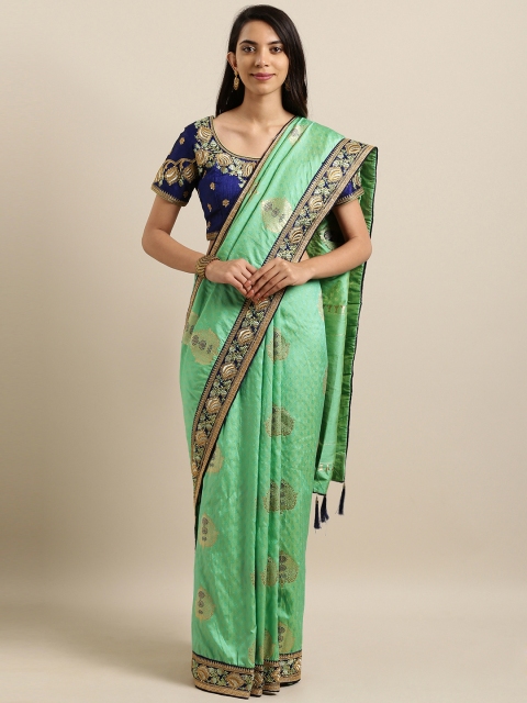 

Kvsfab Green & Navy Blue Silk Blend Woven Design Saree
