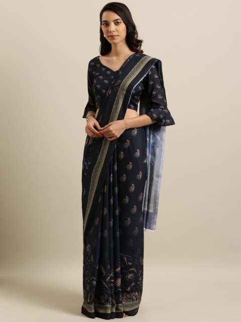 

Kvsfab Black & Beige Silk Cotton Printed Saree