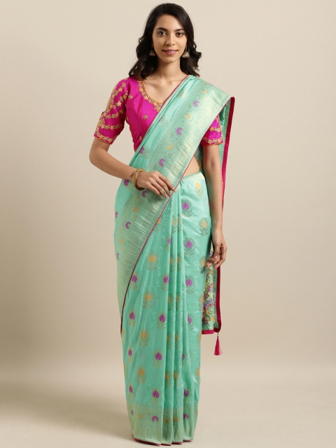 

Kvsfab Turquoise Blue & Gold Silk Blend Woven Design Saree