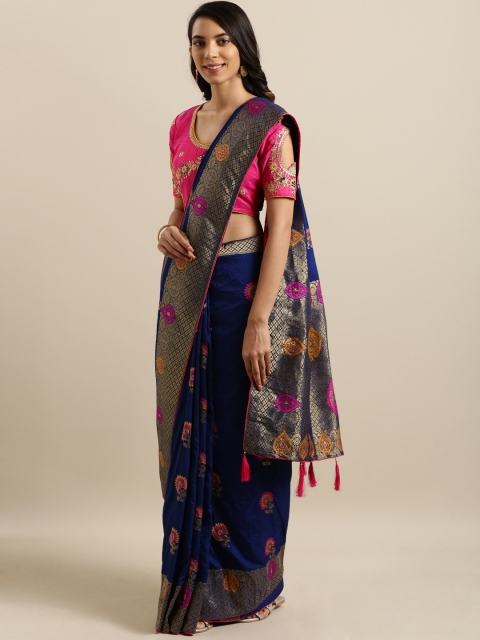 

Kvsfab Navy Blue Woven Design Silk Blend Saree
