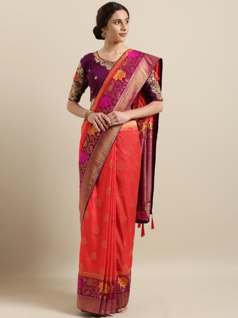 

Kvsfab Red & Purple Silk Blend Woven Design Saree