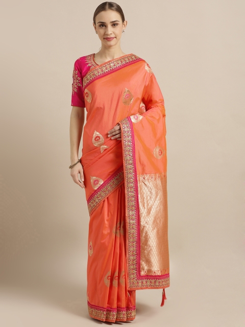 

Kvsfab Peach-Coloured & Gold-Toned Silk Blend Woven Design Saree