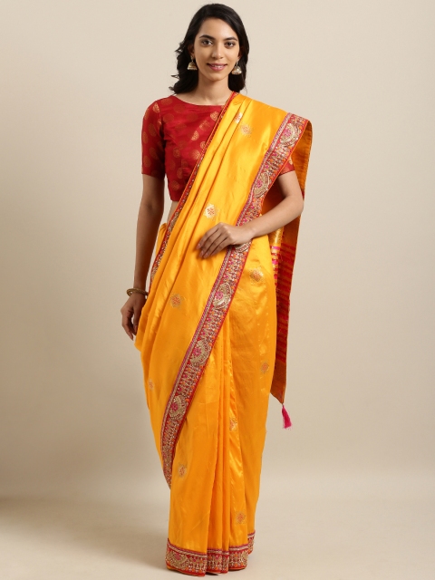

Kvsfab Mustard Yellow Woven Design Silk Blend Saree