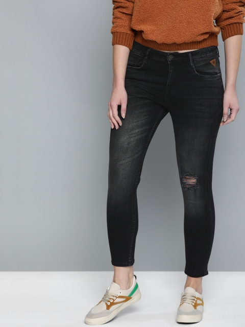 

Harvard Women Black Skinny Fit Mid-Rise Mildly Distressed Stretchable Jeans