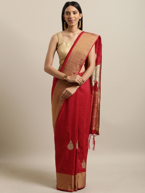 

PACHE Red Cotton Silk Embroidered Saree