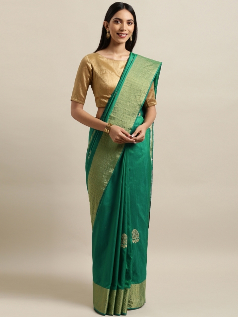 

PACHE Green Embroidered Silk Cotton Saree