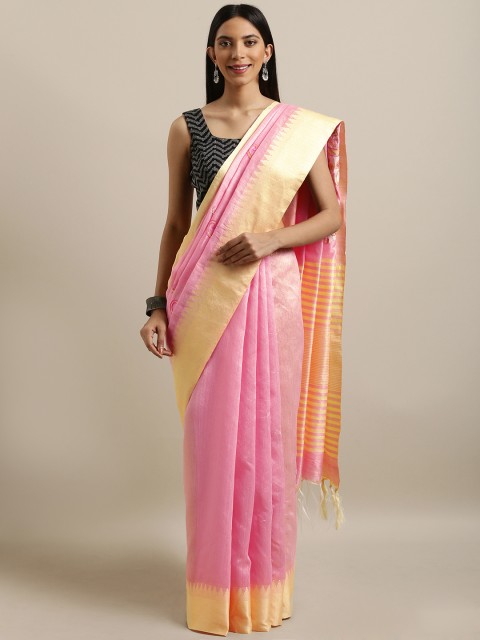 

PACHE Pink & Golden Silk Cotton Embroidered Saree