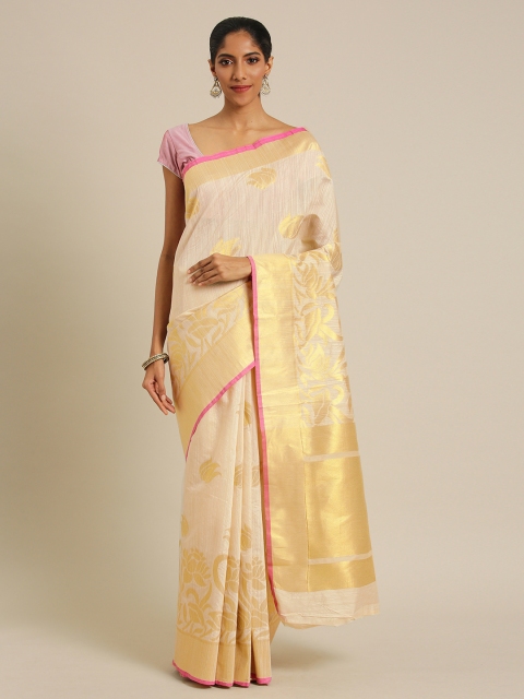 

PACHE Off-White Woven Design Silk Blend Saree