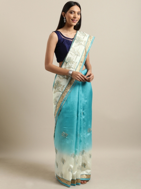 

PACHE Blue & White Pure Silk Embroidered Saree