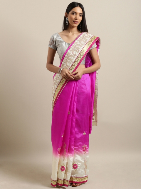 

PACHE Pink & White Pure Silk Embroidered Saree