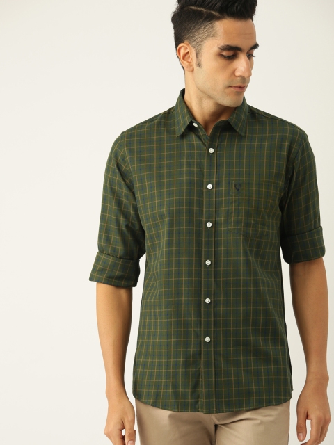 

Allen Solly Men Olive Green & Yellow Sport Slim Fit Checked Casual Shirt