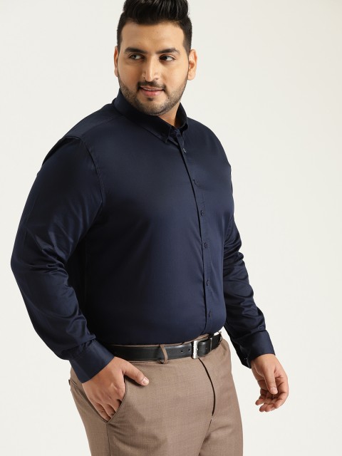 

Sztori Plus Size Men Navy Blue Regular Fit Solid Formal Shirt