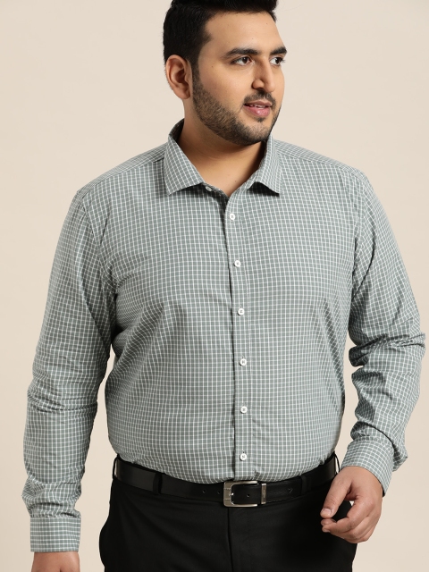 

Sztori Plus Size Men Green White Regular Fit Checked Formal Shirt