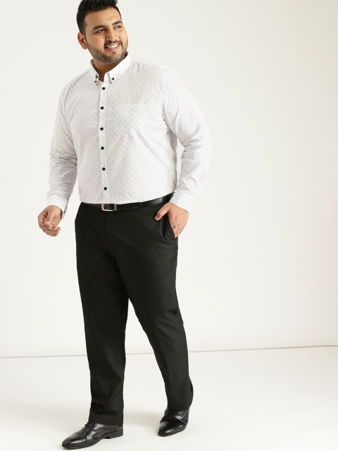 

Sztori Plus Size Men White Navy Blue Regular Fit Printed Formal Shirt