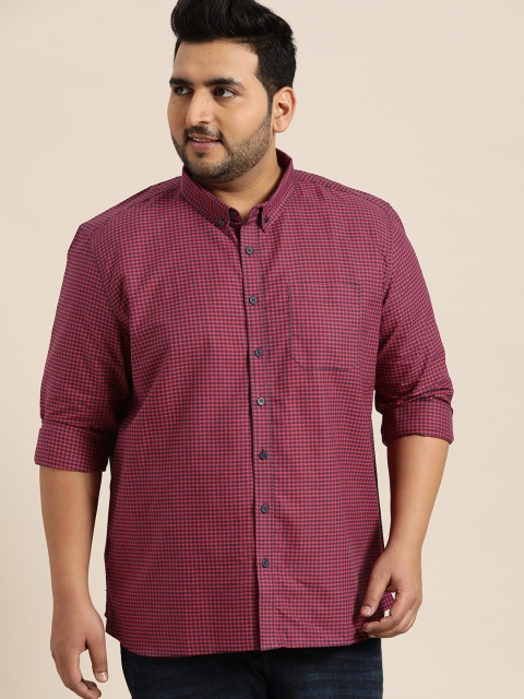 

Sztori Plus Size Men Pink Navy Blue Regular Fit Checked Casual Shirt