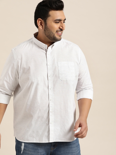 

Sztori Plus Size Men Off-White Regular Fit Self Design Casual Shirt