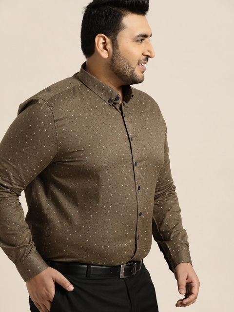 

Sztori Plus Size Men Olive Brown Black Regular Fit Printed Formal Shirt