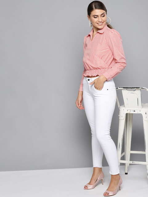 

Orchid Blues Women Red & White Striped Crop Wrap Top