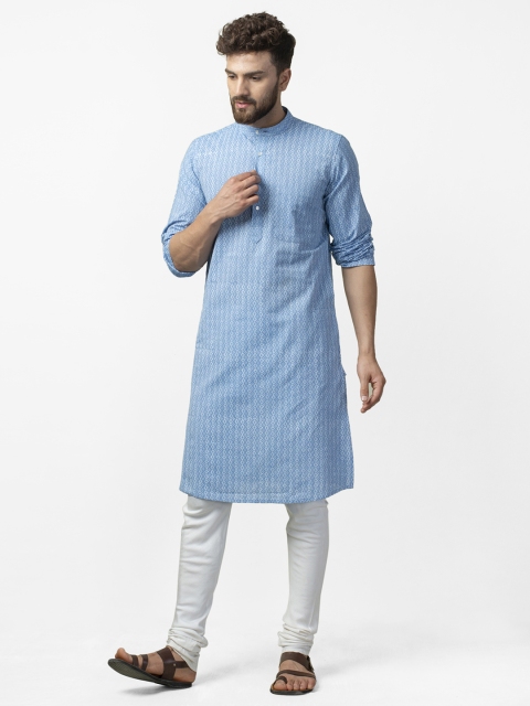 

Fabindia Men Blue Hand Block Print Straight Kurta