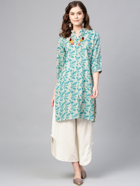 

Shree Women Green & Off-White Printed Kurta with Palazzos