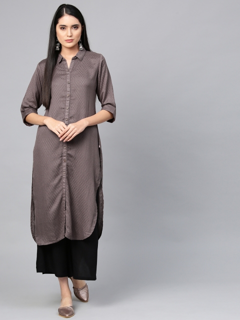 

Shree Women Charcoal Grey Dobby Weave Pathani Kurta