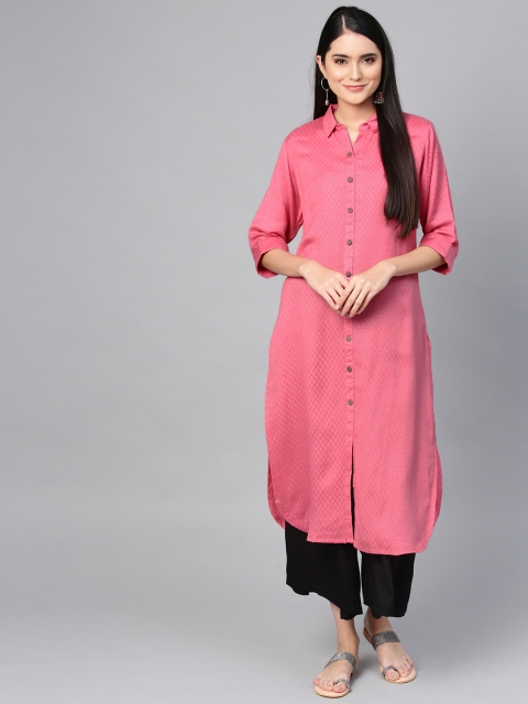 

Shree Women Pink Dobby Weave Pathani Kurta