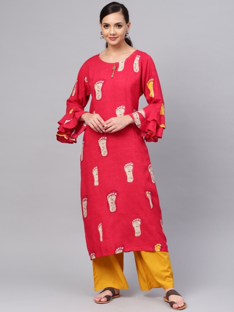 

Shree Women Red & Beige Printed Straight Kurta