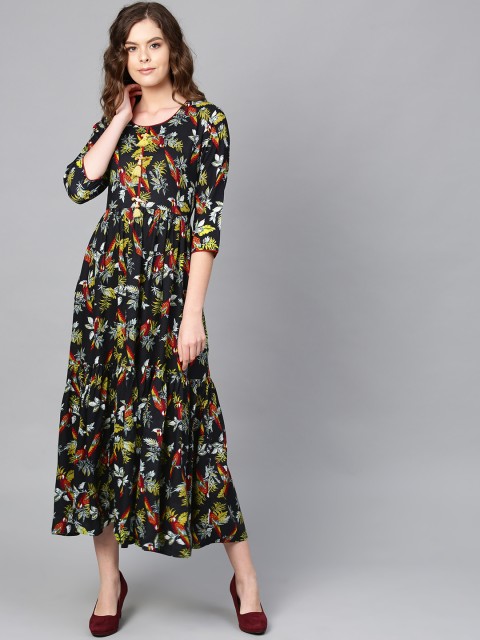 

Shree Women Black & Maroon Floral Print Maxi Dress