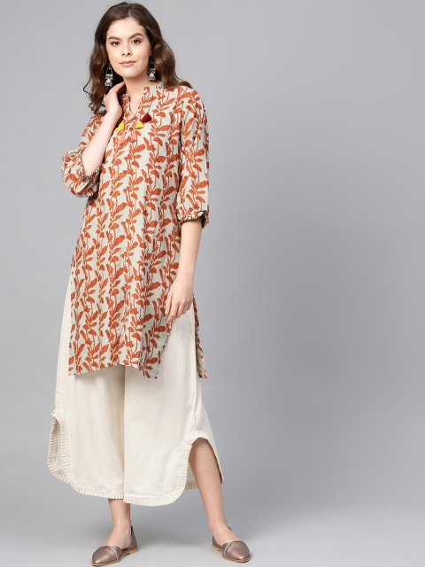 

Shree Women Rust Orange & Off-White Printed Kurta with Palazzos