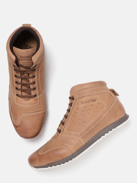 

Royal Enfield Men Brown Perforated Leather Mid-Top Sneakers