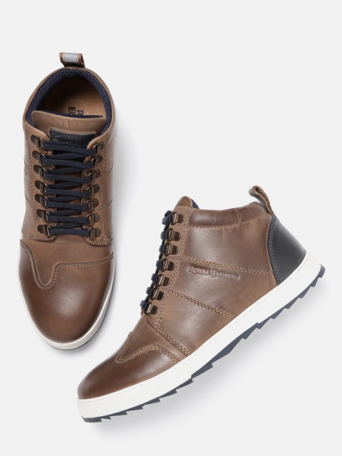 

Royal Enfield Men Brown Solid Leather Mid-Top Sneakers