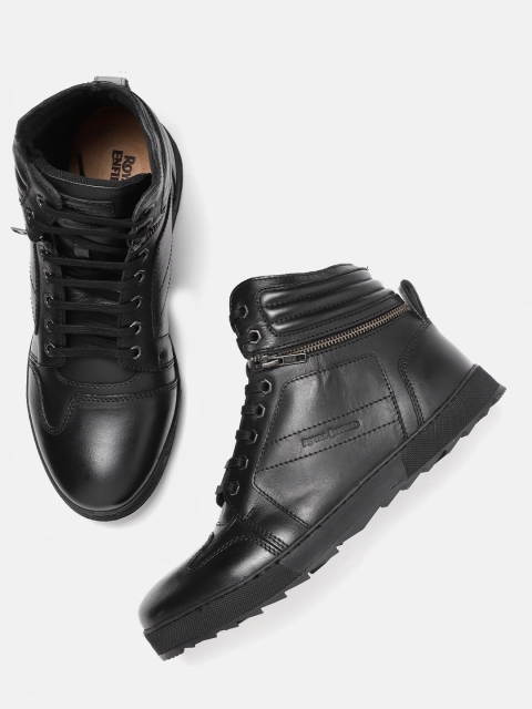 

Royal Enfield Men Black Leather Mid-Top Sneakers