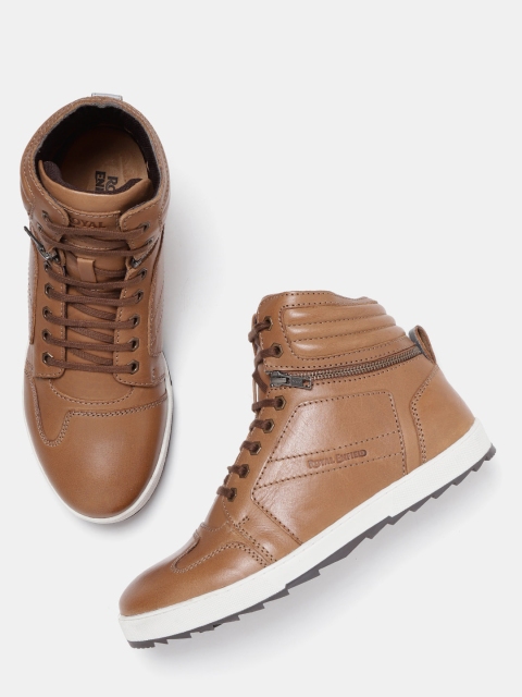 

Royal Enfield Men Brown Leather Mid-Top Sneakers