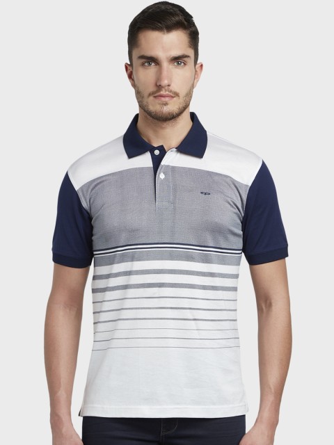 

ColorPlus Men White Striped Polo Collar T-shirt