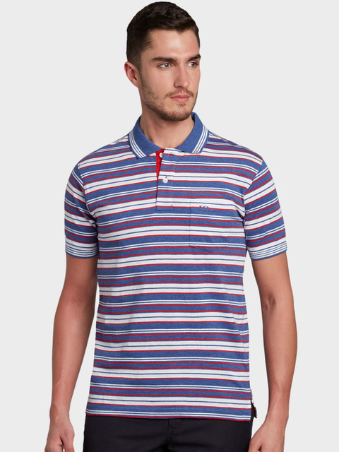

ColorPlus Men Navy Blue Striped Polo Collar T-shirt