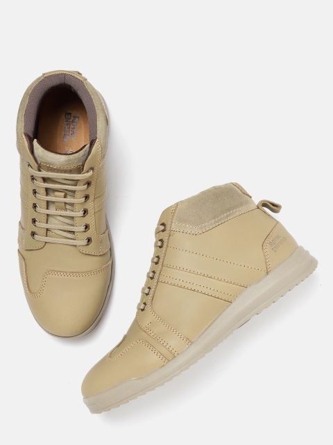 

Royal Enfield Men Khaki Leather Mid-Top Sneakers