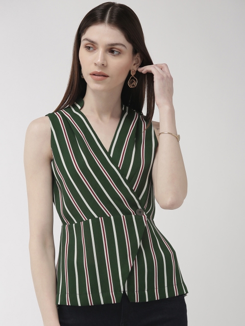 

20Dresses Women Green Striped Wrap Top
